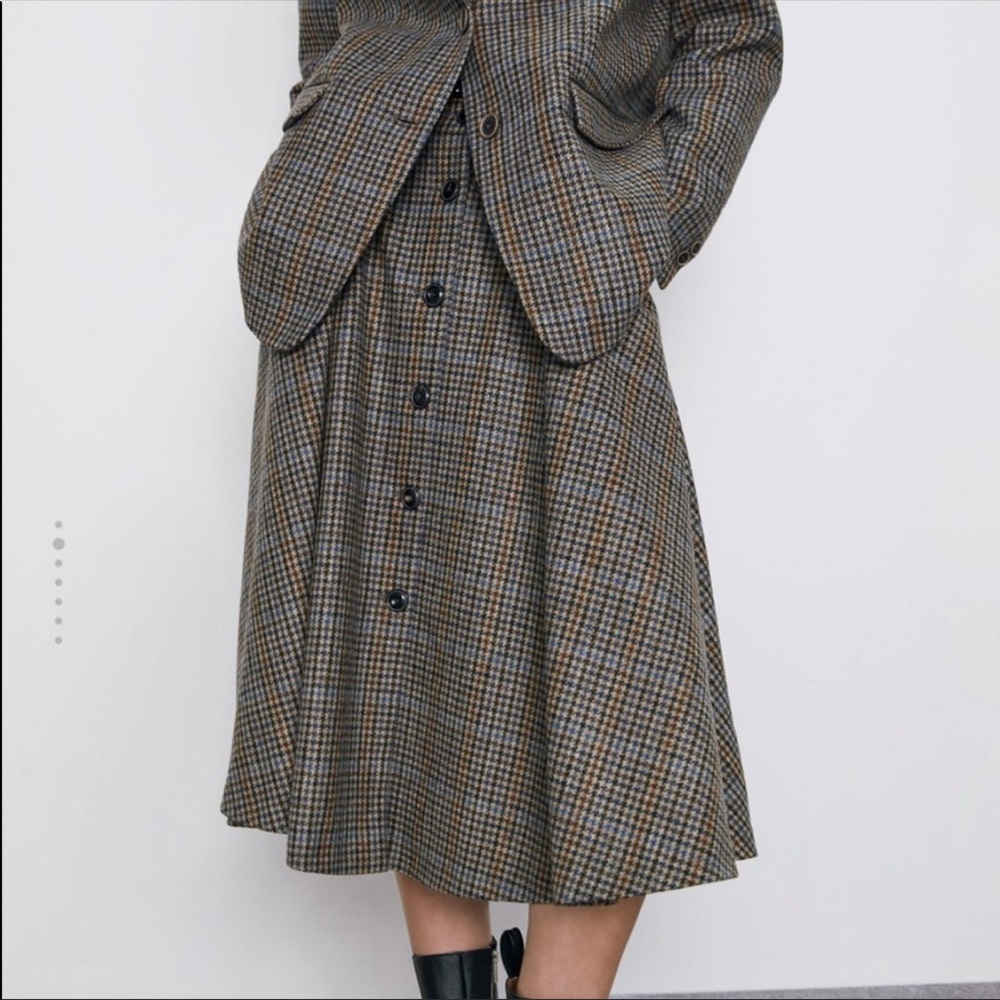 NWT Zara Wool Plaid Midi Skirt